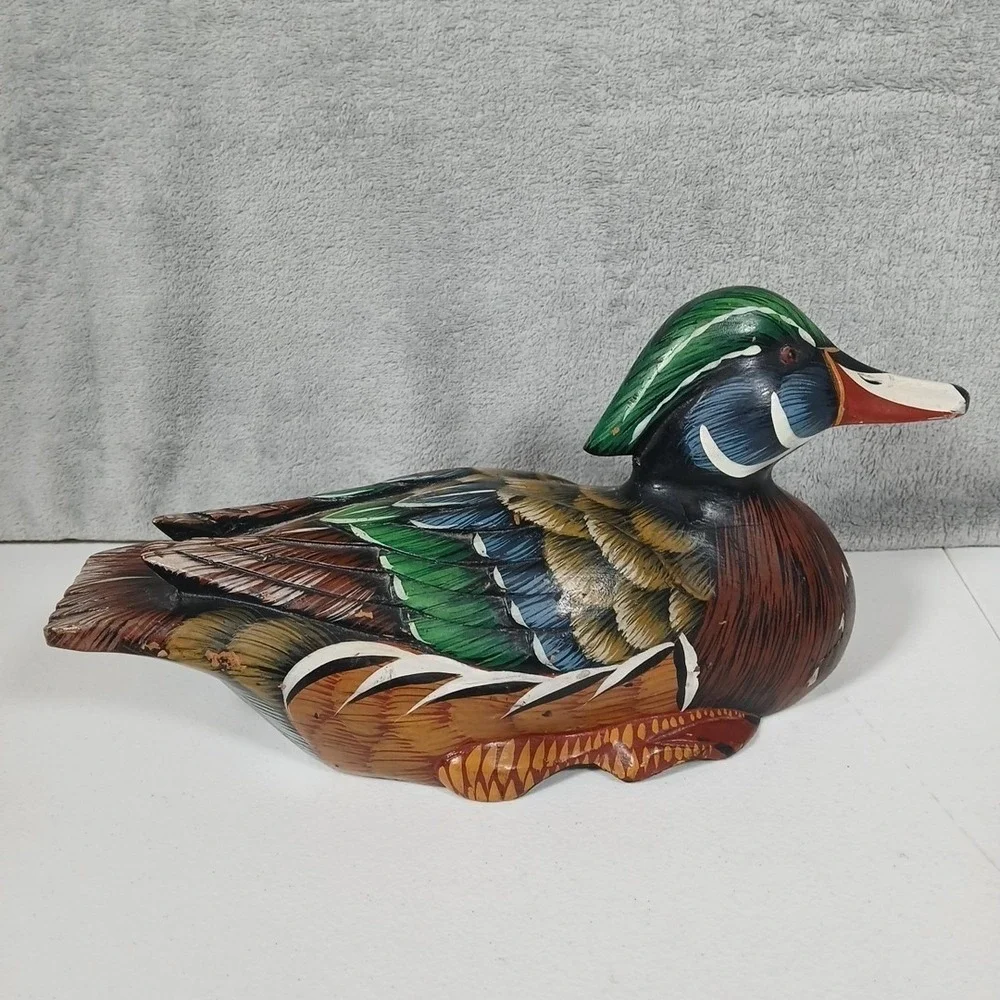 Vintage Wood Duck Decoy Set Multi Color Folk Art Decor Hand Painted